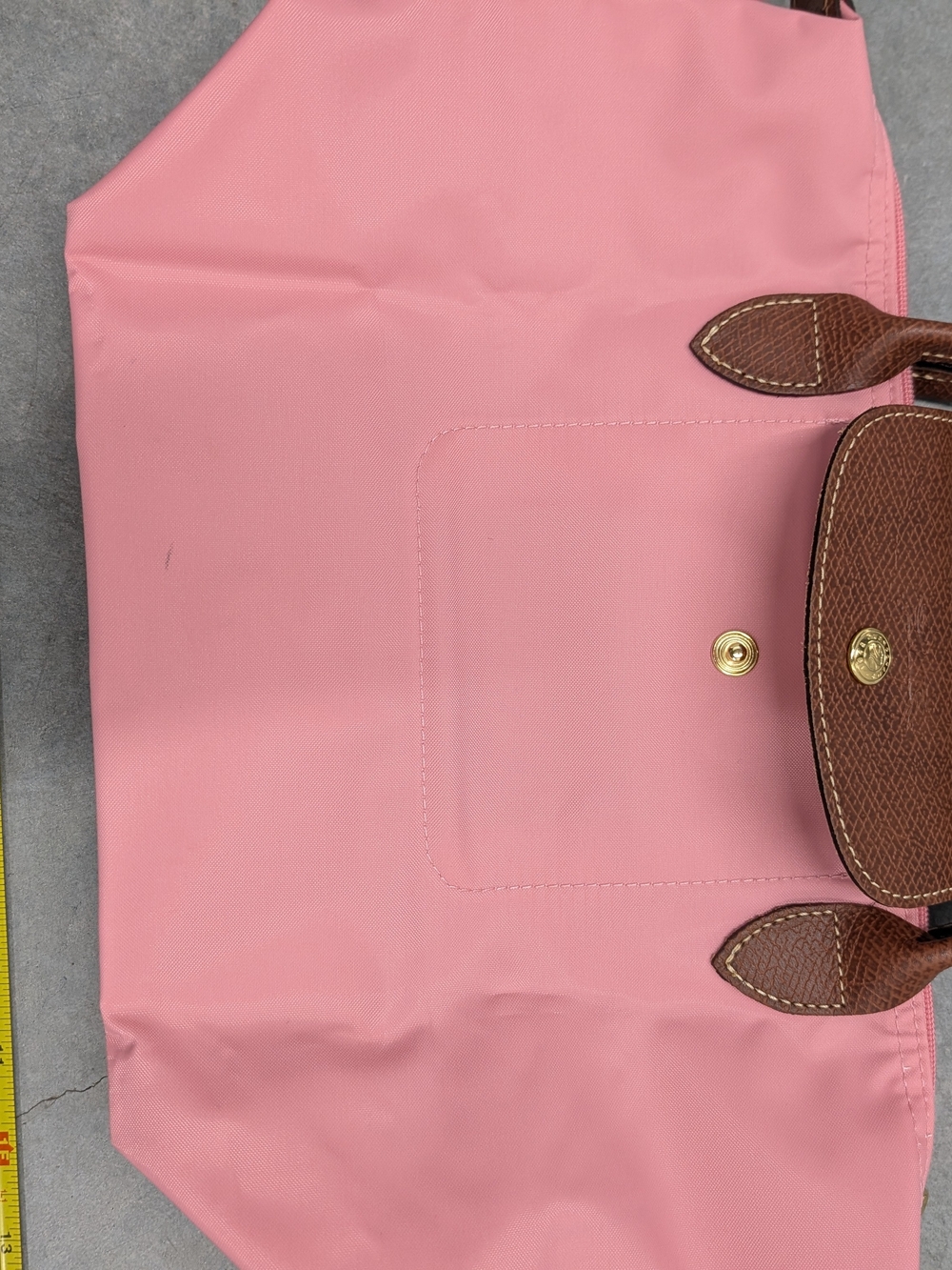 Longchamp Le Pliage Small Pink Nylon Tote with Brown Leather Trim - Picture 9 of 12
